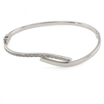 9ct White Gold Cubic Zirconia Hinged Bangle